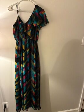 Allen B by Allen Schwartz One Shoulder Maxi Dress Chevron Print Size 4